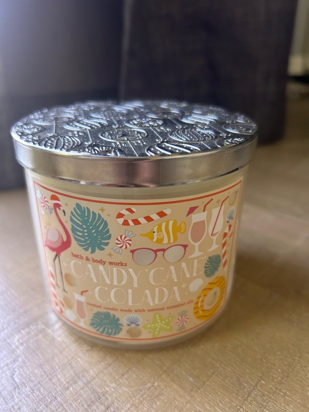 Bath & Body Works Candy Cane Colada Candle - Pink, Yellow, Teal, Cream